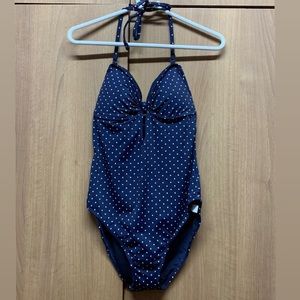 Navy blue polka dot swimwear